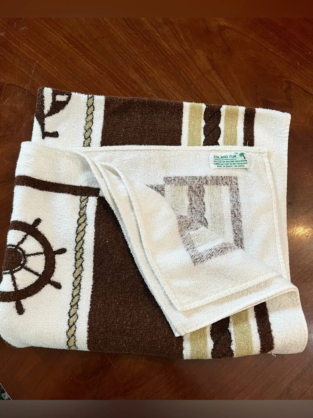 VTG 1980s Kmart Island Fun Nautical Beach Towel Sailboat Anchor Brazil 48x29
